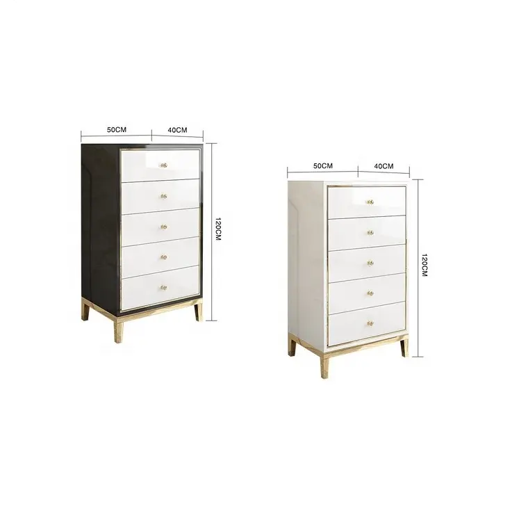 Moderno de oro de lujo de aparador de madera de muebles de alto brillo blanco dormitorio 6 cajones aparador