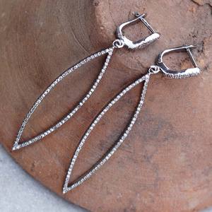 Pendientes colgantes hechos a mano con forma de marquesa, joyería de diseño de plata 925 oxidada de diamante de una línea, venta al por mayor - Product Image 6