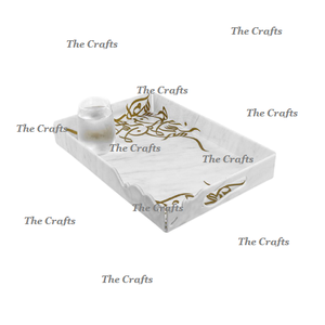 Plateau de service alimentaire en marbre au meilleur design avec poignées en métal doré Plateau décoratif de forme rectangulaire à des prix raisonnables - Product Image 2