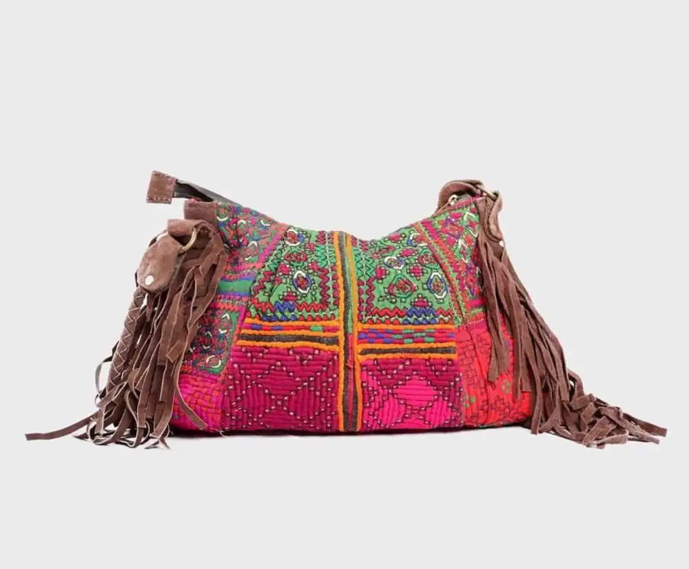 El işlemeli vintage bohemian etnik katı el yapımı banjara çanta
