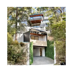 Bingkai Villa Prefabrikasi Desain Unik Perspektif Lampu Lereng Bukit Baja Rumah Hotel Desain Grafis