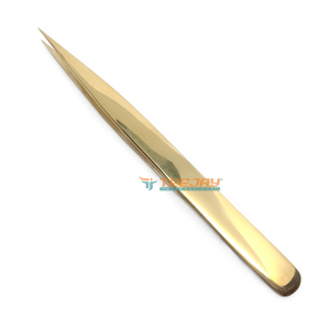 Pinzas de Aislamiento Rectas TEEJAY Plasma Gold con Punta Dentada de Acero Inoxidable, Agarre Perfecto y Punta Fina para Uso en Pestañas y Cejas - Product Image 1