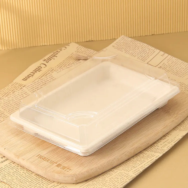 Коробка для еды Bento, бумажный лоток, Круглый роликовый контейнер, деревянная крышка, многоразовый биоразлагаемый контейнер для фаст-фуда, упаковка для суши