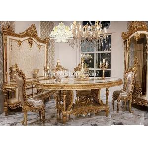 Muebles tallados a mano de madera para comedor, juego de comedor dorado de estilo clásico, pesado - Product Image 1