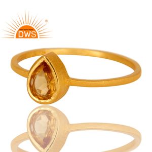 Bague en pierre de citrine naturelle pour femmes, anneau 925 en forme de poire, argent Sterling plaqué or, à la mode, vente en gros - Product Image 2