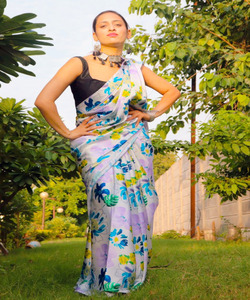 Saris en soie blanche avec chemisier vêtements pour femmes vêtements de fête pour dames vêtements quotidiens en coton doux sari en soie vente en gros vêtements à bas prix - Product Image 5