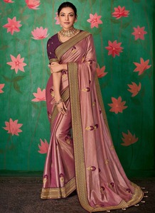 Sari indien en soie avec des broderies lourdes - Product Image 5