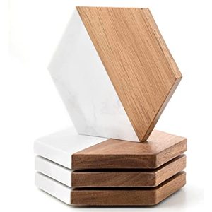 Wood and Marble Stone coaster Round Shape coaster <b>Christmas</b> Natural Real Wedding Wooden Cup Beer Marble Coasters for Selling - Product Image 3