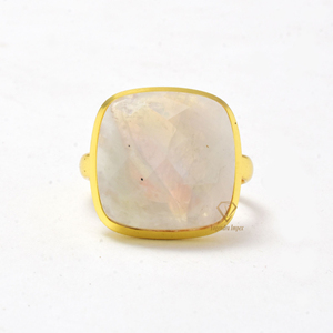 Haute qualité arc-en-ciel pierre de lune pierre précieuse 925 en argent Sterling cadeau bague Micron or lunette ensemble à la main mode grossiste anneaux - Product Image 1