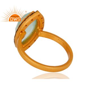 Bague en pierre précieuse de calcédoine par eau, argent Sterling 925, plaqué or, fabrication de bijoux en CZ, vente en gros - Product Image 3