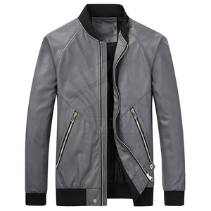 Chaqueta de piel de vaca genuina de Color sólido a la moda para hombre de invierno con tela de lona con cuello levantado - Product Image 4