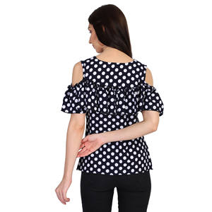 Hermoso y cómodo vestido informal de tela crepé para niñas Sexy estampado de lunares Top corto hasta la rodilla estilo occidental cuello barco - Product Image 5