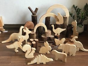Jouets éducatifs en bois pour enfants, figurines de dinosaures mignons et colorés, pour les petits - Product Image 5