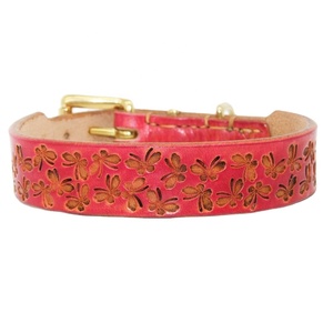 Handmade Exclusive Quality Leather <b>Dog</b> <b>Collar</b> With Butterfly Embossed Design Wholesale Manufacturer All Colors Available - Product Image 1