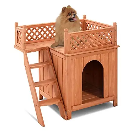Chenil en bois marron massif de conception tendance Maison pour chien en bois pur de forme personnalisée de taille moyenne