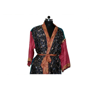 Robes Kantha en soie recyclée pour femmes Kimonos de mariée au genou Caftan pour mariage demoiselle d'honneur robe de mariée élégante - Product Image 2