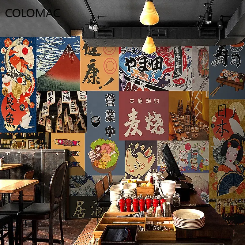 Colomac-papel tapiz Retro japonés pintado a mano, personalizado, montaje Fuji, paisaje, Sushi, restaurante, Mural, decoración de la casa