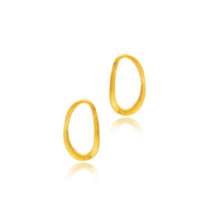 Pendientes de plata de primera ley con forma de pavo para mujer, aretes pequeños, plata esterlina 925, oro de 22 quilates, diseño geométrico ovalado, hecho a mano - Product Image 4