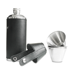 Leather Hunting Hip Flask With 4 Stainless Steel Cups - Product Image 2