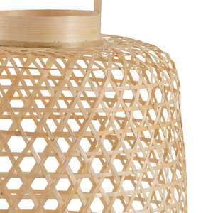 Lanterne décorative vintage élégante en bambou tressé Bougeoir rond de base avec couvercle en métal Pot à bougie en bambou jaune clair - Product Image 3