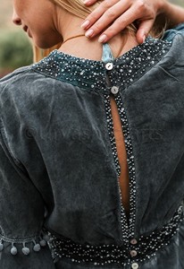 Tunique bohème décontractée et Sexy pour femmes, haut marocain, superbe, à manches fendues, artisanal, brodé à la main, printemps et été, - Product Image 4