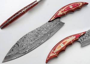 Cuchillo de chef de acero damasco con mango de madera Pakka Hoja de acero al carbono para corte de cocina - Product Image 2