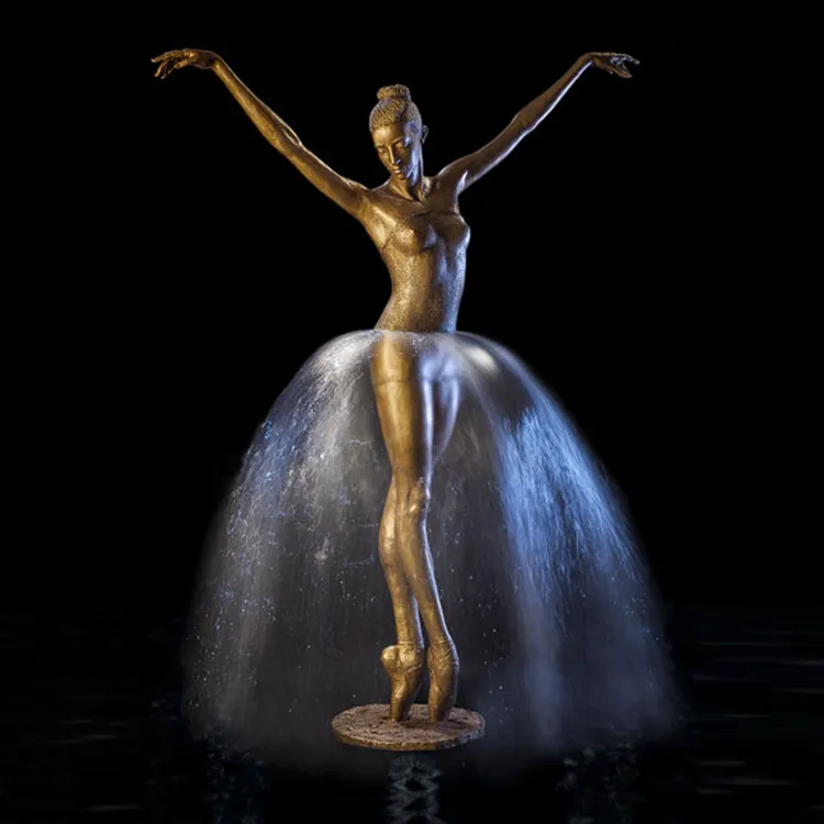 Tamaño de la vida bronce Ballet chica estatua fuente para venta