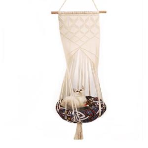 Hamac pour chat en macramé bohème moderne, lit suspendu, couleur naturelle, forme ronde, coton, décoration d'intérieur pour le jour de l'an - Product Image 1