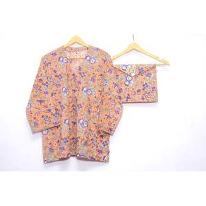 Conjunto de pijama de algodón hecho a mano con estampado floral para mujer, cintura elástica, tallas XL 5XL, algodón indio de verano para - Product Image 2