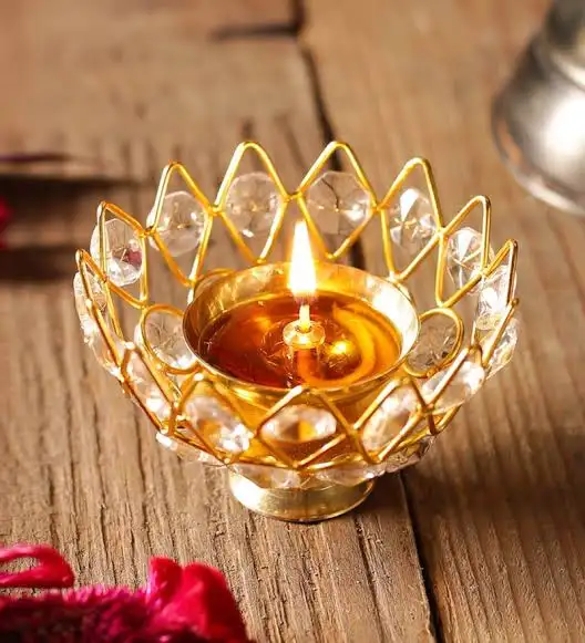 Diwali-Flor de cristal decorativa, Decoración de mesa, Diya
