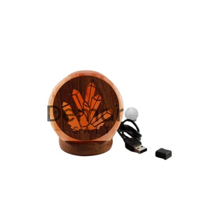 Lampe de sel artisanale avec feuille personnalisée, kl125, en cristal MDF, grand bijou artisanal avec design de sel rose dans ampoule multicolore - Product Image 1