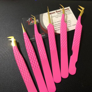 Pinzas de extensión de pestañas de acero inoxidable con agarre de diamante de oro rosa, Punta puntiaguda para pestañas, pinzas con logotipo personalizable - Product Image 1