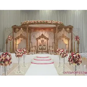 Mandap Queen pour les mariages indiens de grande envergure, Mandap Divyani moderne en bois antique, Mandap Queen rond en bois sculpté pour mariage - Product Image 1