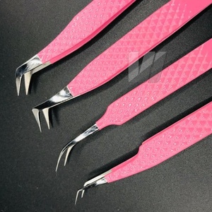 Pinzas de extensión de pestañas de acero inoxidable japonesas con agarre de diamante sostenible Rosa punta puntiaguda plateada con logotipo personalizado - Product Image 6