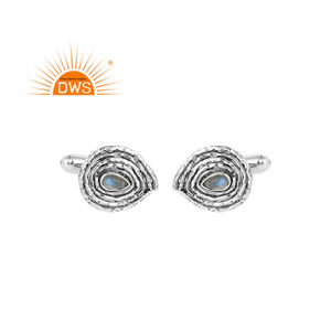 Nœud de manchette en argent Sterling 925 pour homme, fait main, pierre précieuse, couleur arc-en-ciel et lune, idéale pour fabrication de bijoux - Product Image 1