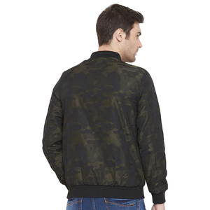 Men's Slim Bomber Jacket <b>Stand</b> Collar High Street Style Breathable Windproof Winter Warm Zipper Closure Embossed Washed - Product Image 2
