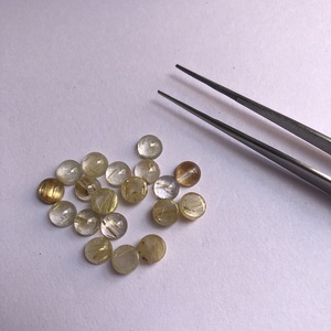 Pierres de rutile dorées naturelles de 4 mm, rondes, à dos plat, cabochons lâches, certifiées IGI, pierres semi-précieuses pour la fabrication de bijoux - Product Image 2