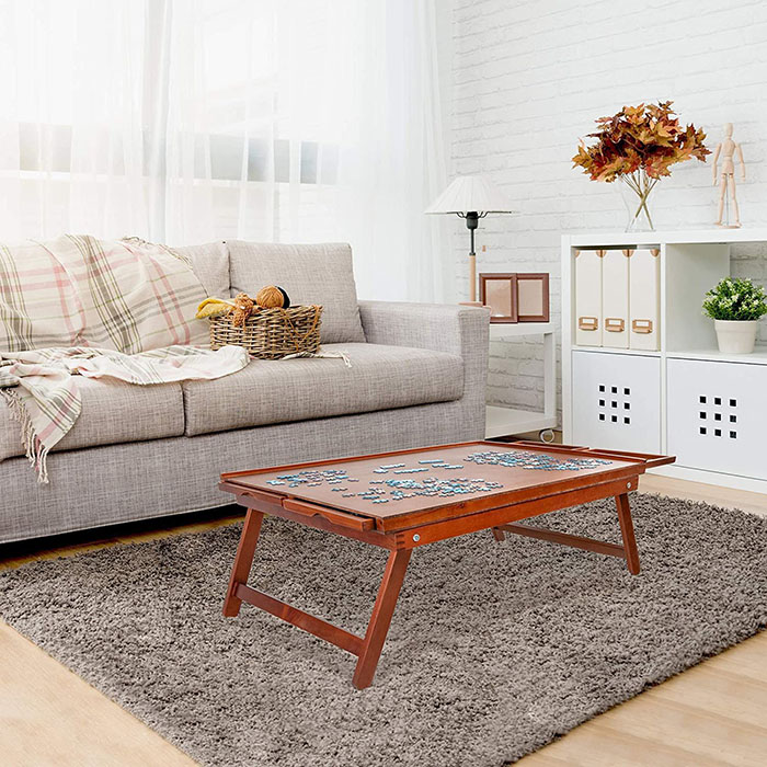 GOPLUS Mesa De Puzzle De Madera Con 4 Cajones – Capacidad Para 1000-1500 Piezas – Superficie Lisa Y Bordes Elevados – Fácil De Guardar – Regalo Ideal