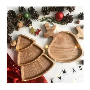 Оптовая продажа, праздничный поднос для завтрака из дерева акации в форме рождественской елки с ручками, завод Вьетнама
