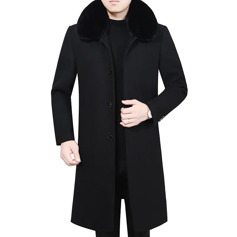 British business coat men's wool jacket Winter heavy cotton slim blend coat casual trench coat warm