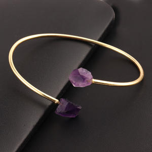 Nueva Venta de fábrica, pulsera de piedra doble de amatista púrpura áspera Natural ajustable, brazalete de mujer de moda chapado en oro/plata - Product Image 6