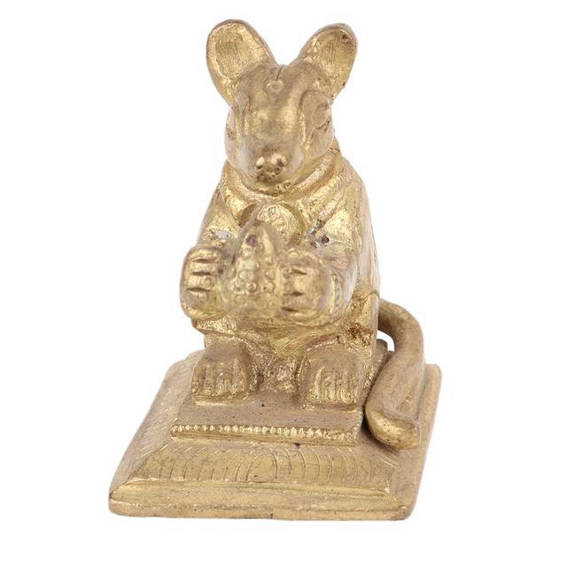 Handmade Golden Brass Rat Sitting Holding Fruit Sculptures Figurine Statue Statement Pieces Decor Gift Items