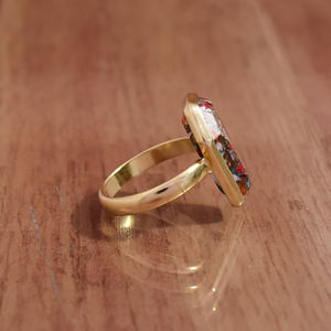 Precioso anillo de Plata de Ley 925 con piedras preciosas de turquesa de ostra púrpura natural Anillo chapado en oro de 18K para proveedores mayoristas - Product Image 3