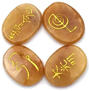 Wholesale High Quality Natural Golden Quartz Karuna Symbols Set With Bag For Reiki Healing Use From India
