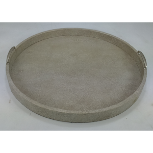 Plateau hexagonal DAPHOCO en laiton avec poignée en bambou imitation shagreen, modèle 037, prix usine 0,51x0,51x0,075 - Product Image 1