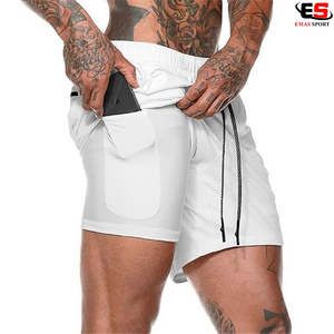 Pantalones cortos de gimnasio de alta calidad para hombre, verano, Fitness/Casual Spandex, logotipo personalizado, patrón sólido, antiarrugas, cintura elástica teñida lisa - Product Image 3