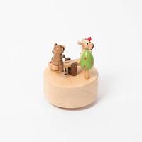 Boîte à musique artisanale en bois, balançoire à manivelle ronde, design rotatif de dessin animé