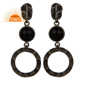Pendientes de Piedras Preciosas de Ónix Negro Natural, Textura Oxidada Negra, Plata 925, Pendientes Colgantes, Joyería - Product Image 1