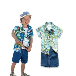 Katoen Gemaakt Hawaiiaanse Strand Shirts Voor Kids Digitale Gedrukt Kids Wear