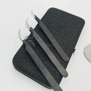 Pince à épiler professionnelle d'extension de cils en acier inoxydable de qualité chirurgicale noire mate Diamond Grip Fiber Cils durables - Product Image 6